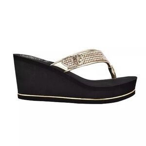 Guess Saraly Wedges gold/rhinestone NWOT